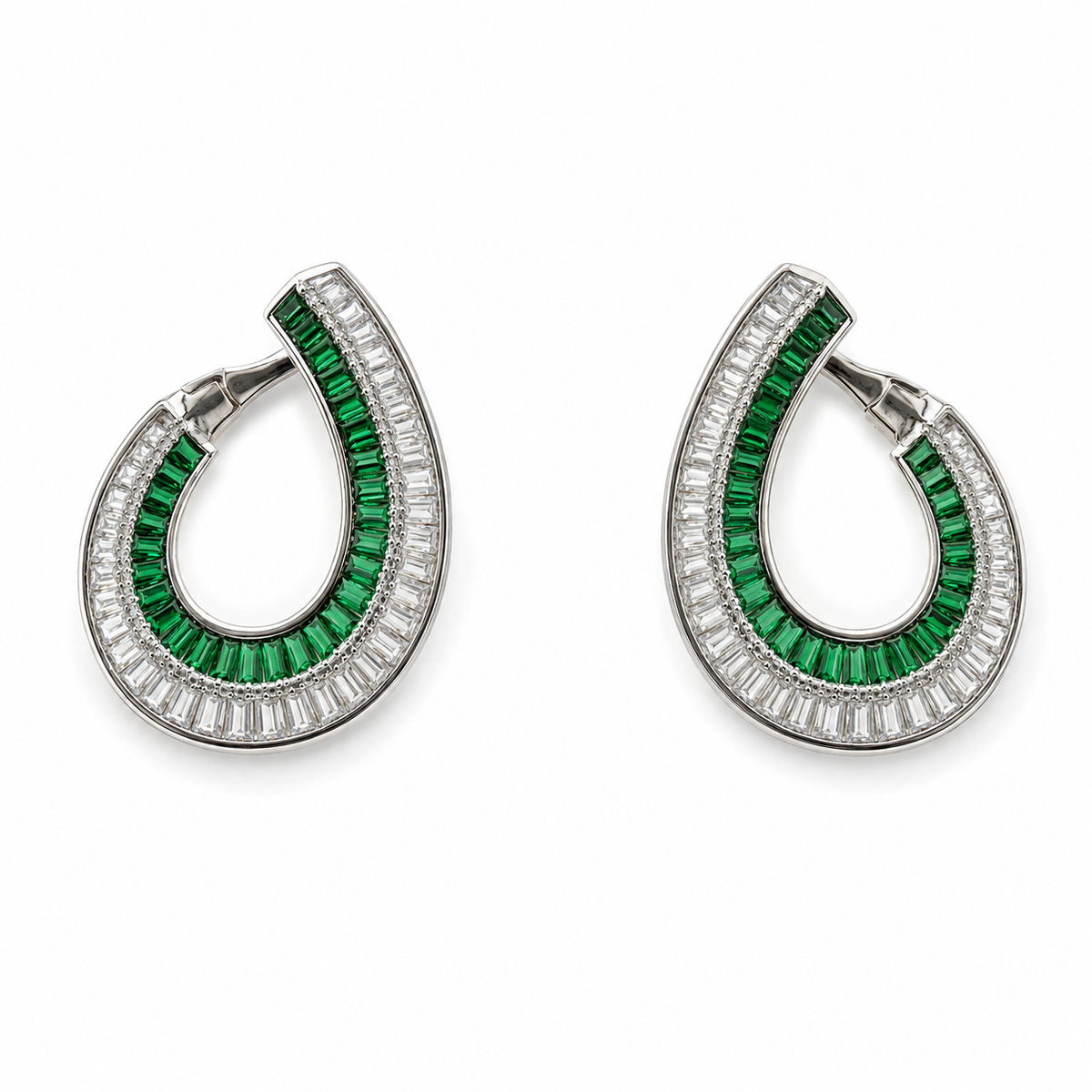 Emerald Baguette Teardrop Hoop Earrings
