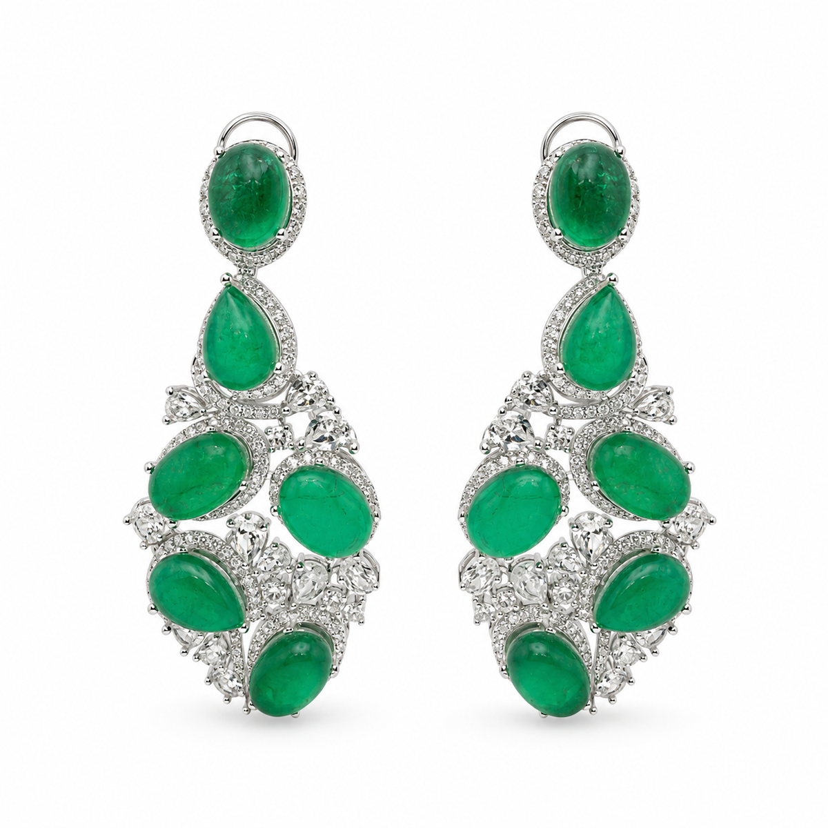 Emerald Cabochon Cascade Drop Earrings