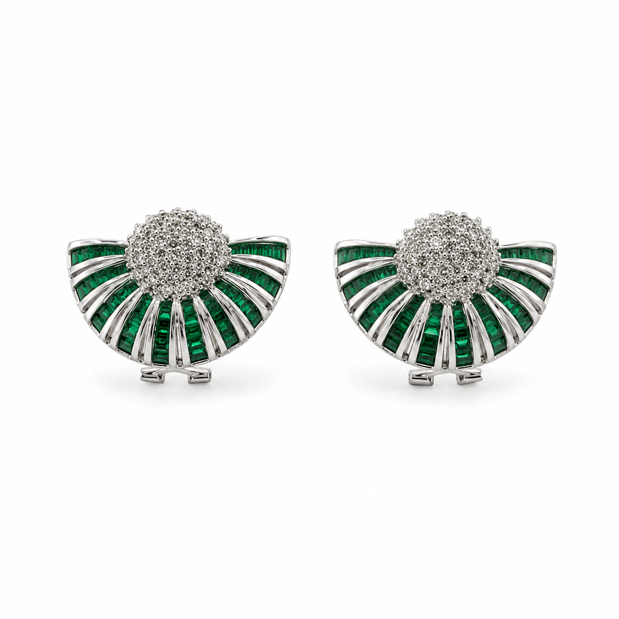 Emerald Fan Statement Stud Earrings