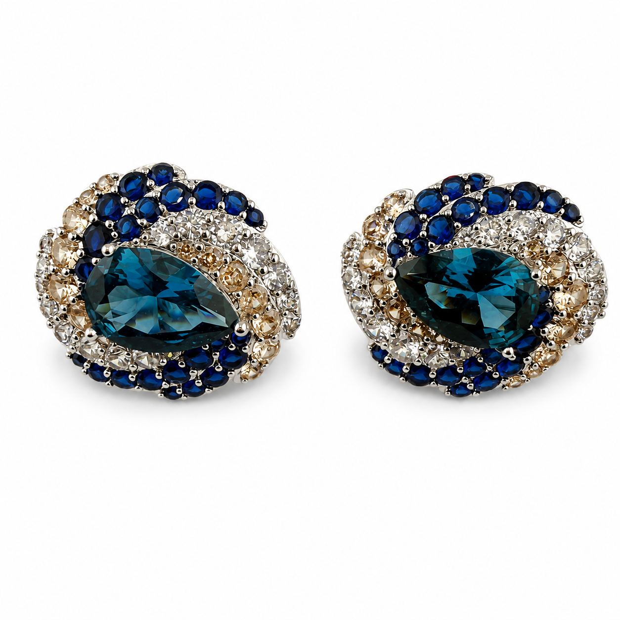 Teal Spiral Statement Stud Earrings