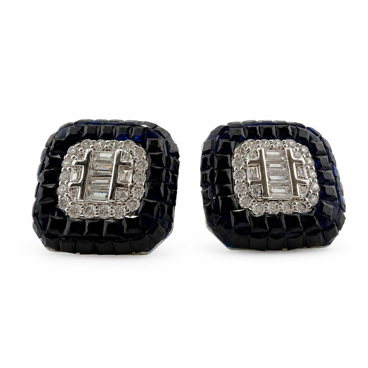 Navy Square Crystal Stud Earrings