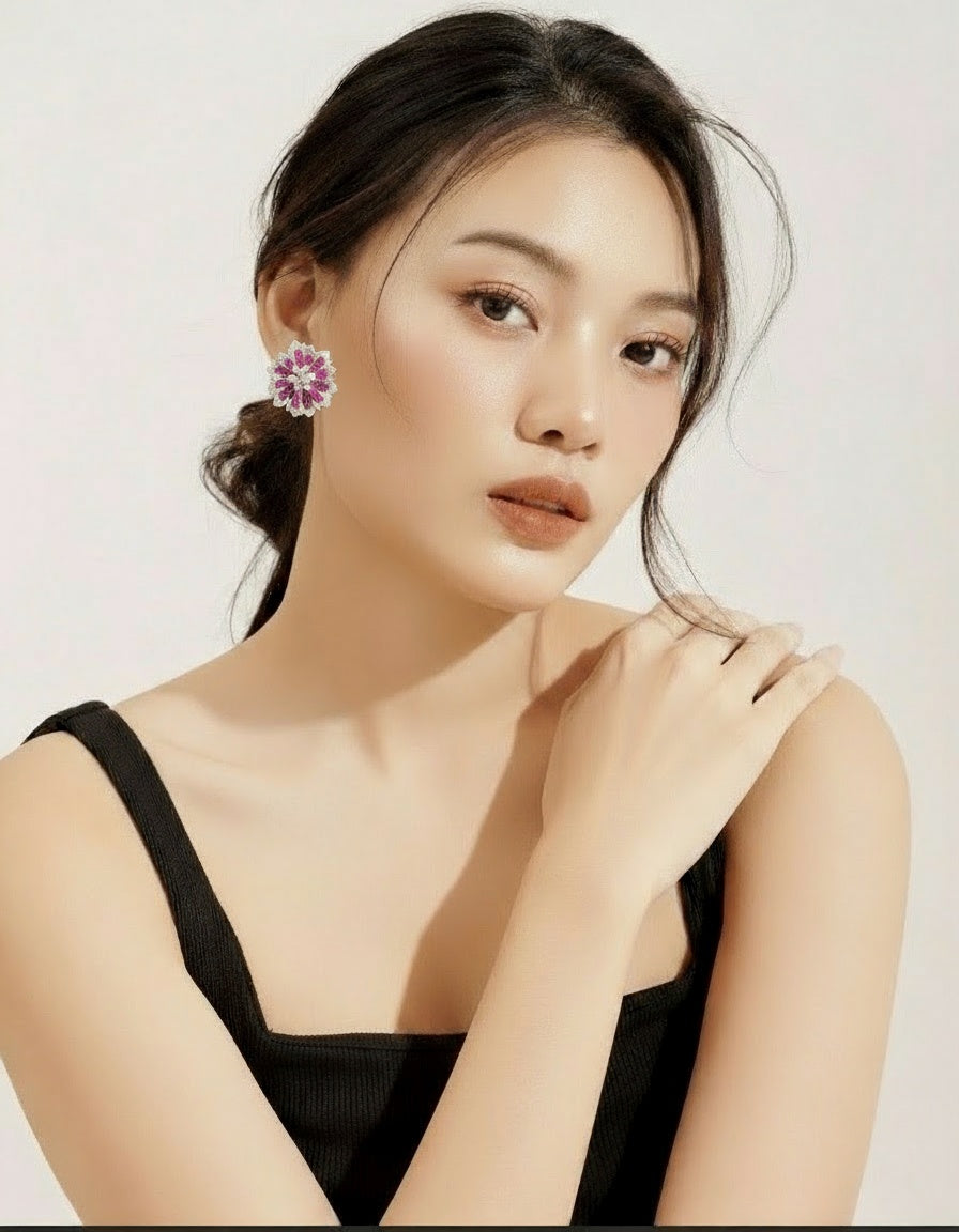 Chantilly Lace Collection: Intense Pink Flower Earrings