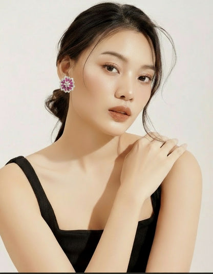 Chantilly Lace Collection: Intense Pink Flower Earrings