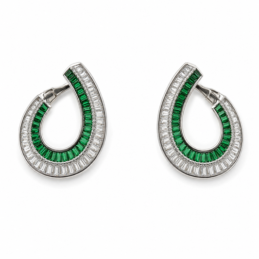 Emerald Baguette Teardrop Hoop Earrings