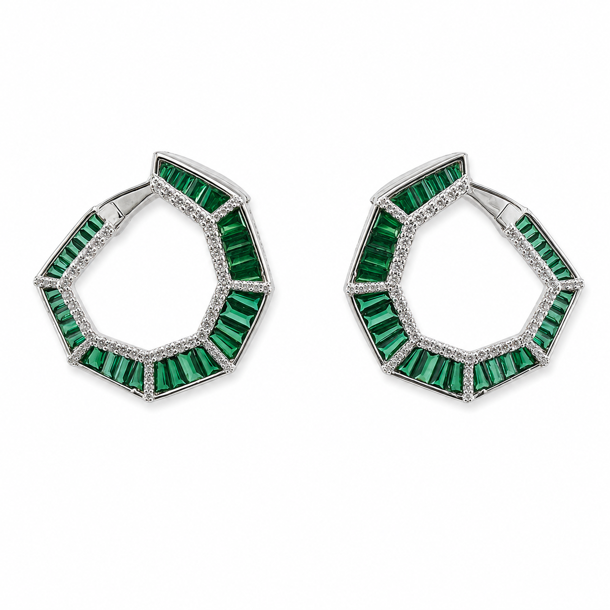 Emerald Geometric Baguette Hoop Earrings