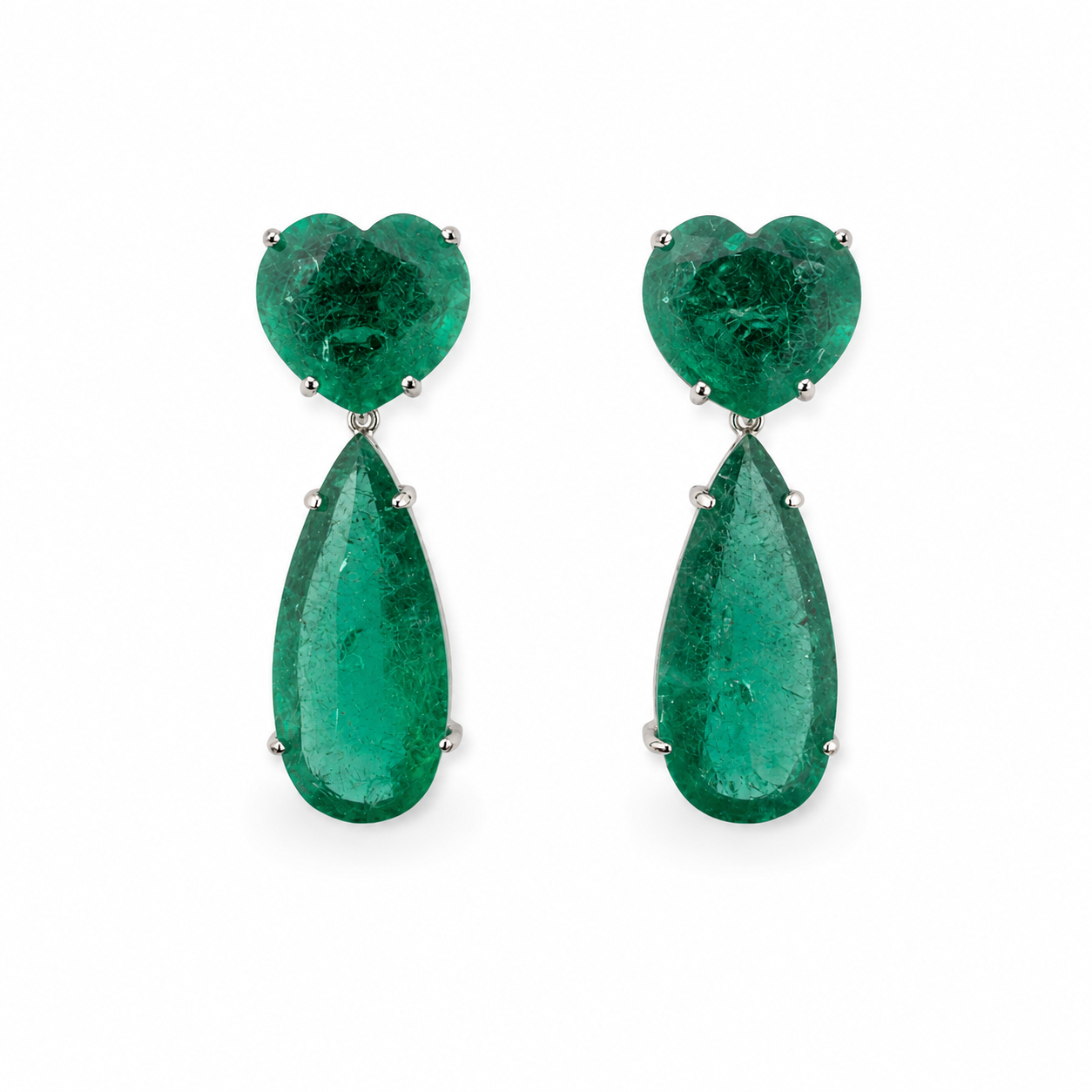 Emerald Heart & Teardrop Drop Earrings