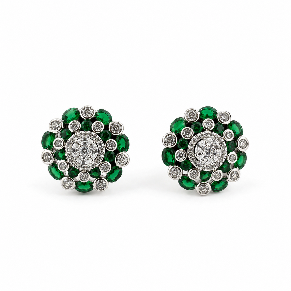 Emerald Crystal Medallion Stud Earrings