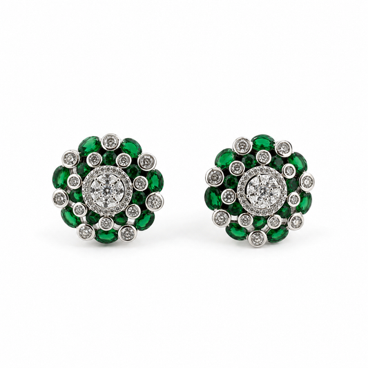 Emerald Crystal Medallion Stud Earrings
