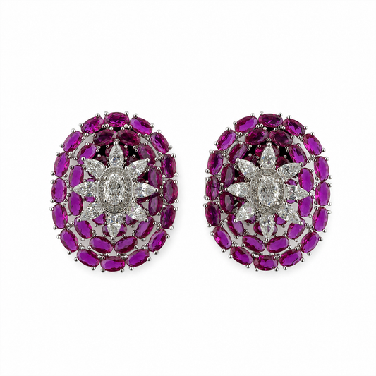 Magenta Floral Halo Stud Earrings