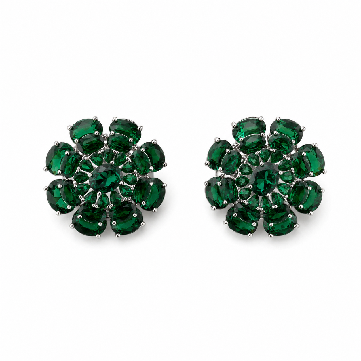Emerald Green Floral Cluster Stud Earrings