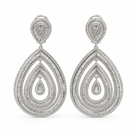 Crystal Layered Teardrop Chandelier Earrings