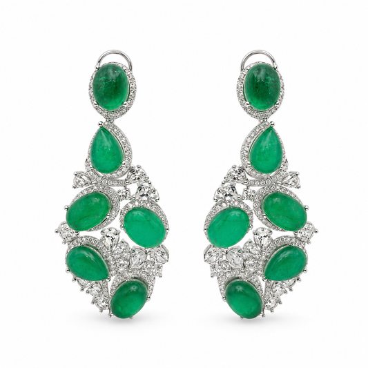 Emerald Cabochon Cascade Drop Earrings