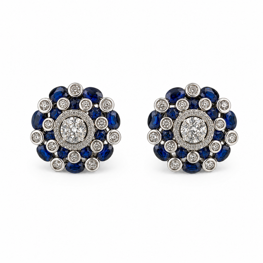 Sapphire Crystal Medallion Stud Earrings