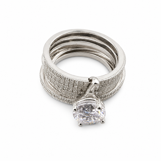 Silver Multi-Band Solitaire Ring