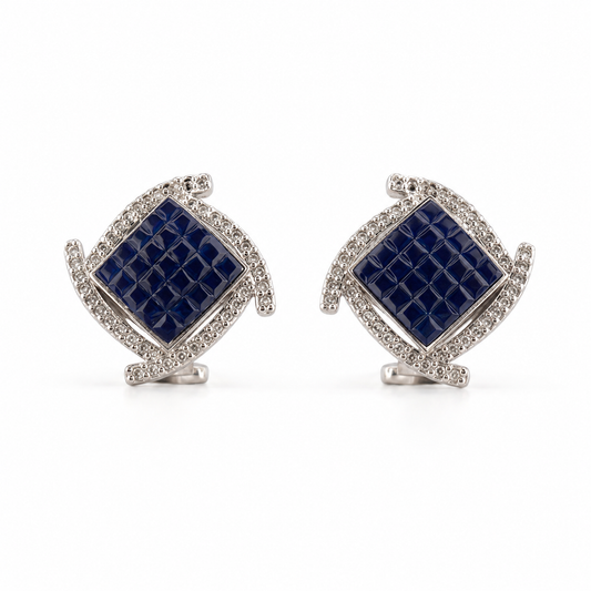 Navy Geometric Square Stud Earrings