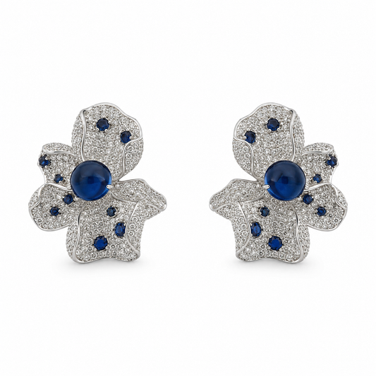 Sapphire Floral Cabochon Stud Earrings