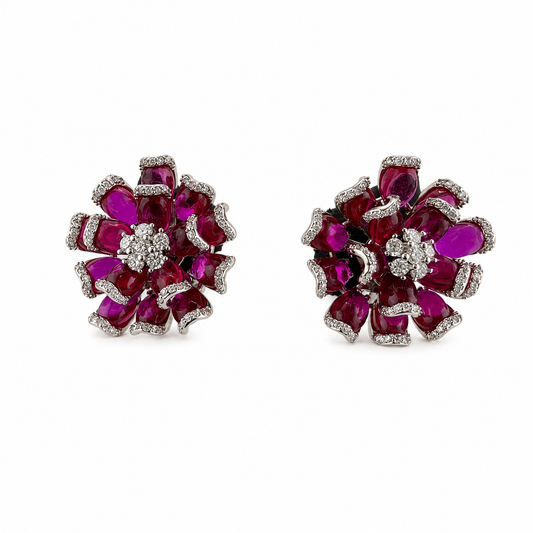 Ruby Petal Cluster Stud Earrings