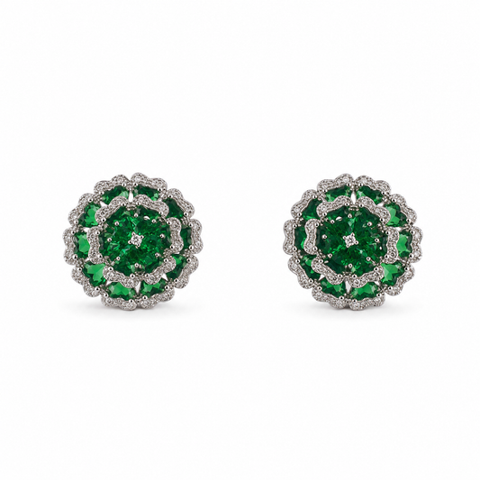 Emerald Layered Rose Stud Earrings