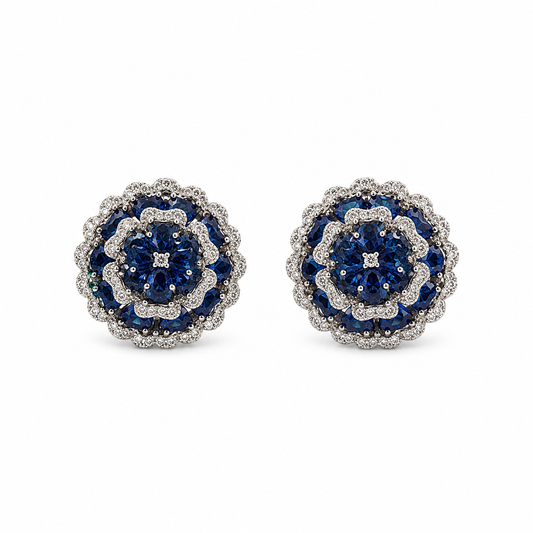 Sapphire Layered Rose Stud Earrings