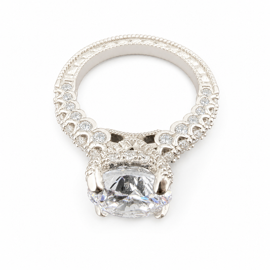 Vintage Pave Cushion-Cut Solitaire Ring