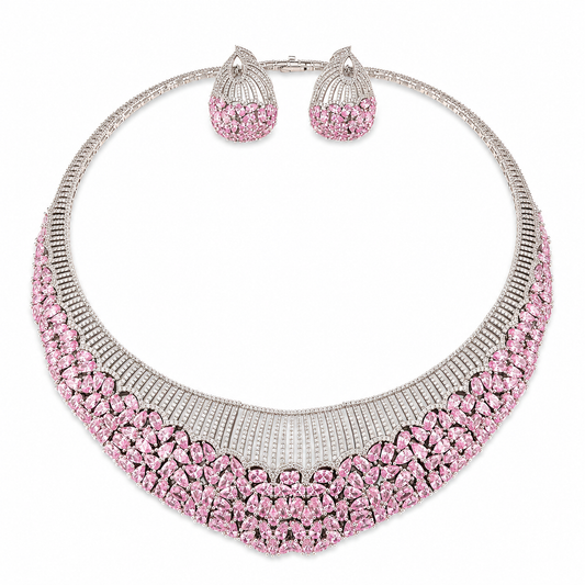 Pink Crystal Collar Necklace Set