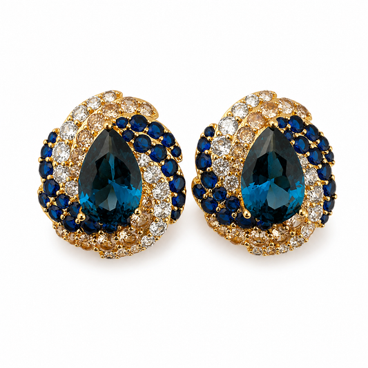 Blue Gold Teardrop Statement Stud Earrings