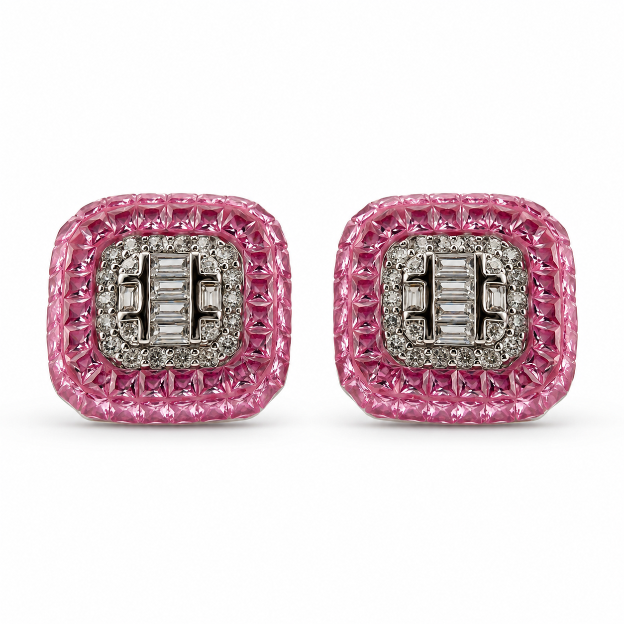 Blush Pink Square Crystal Stud Earrings