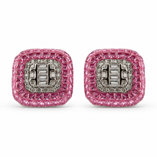 Blush Pink Square Crystal Stud Earrings