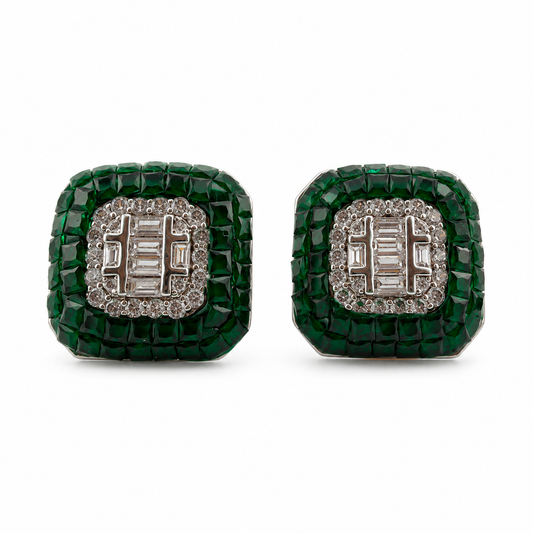 Emerald Square Crystal Stud Earrings
