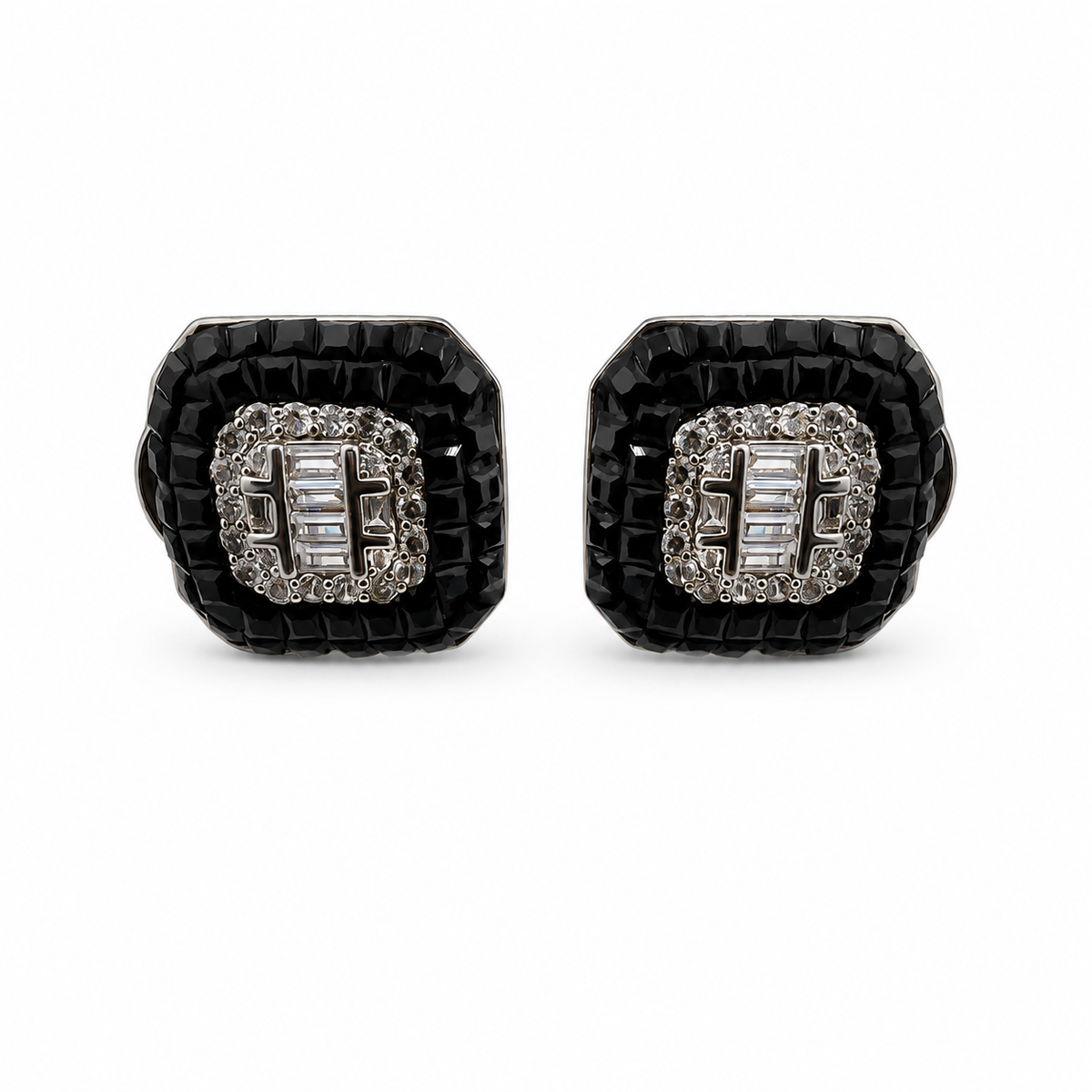 Black Square Crystal Stud Earrings