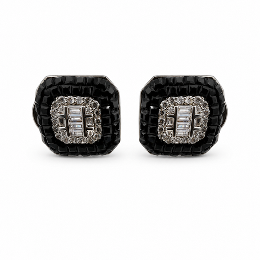 Black Square Crystal Stud Earrings