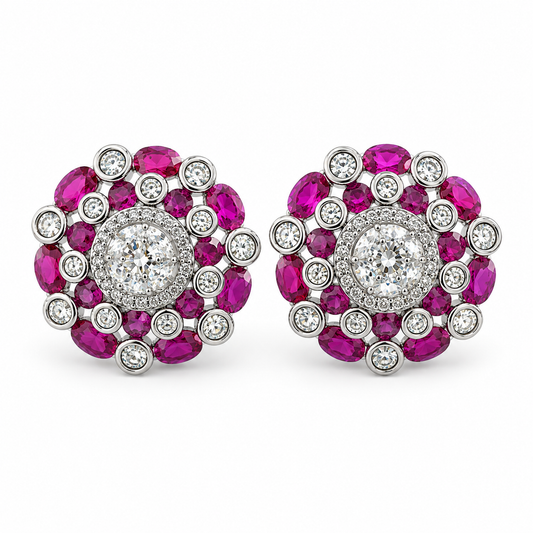 Fuchsia Crystal Medallion Stud Earrings