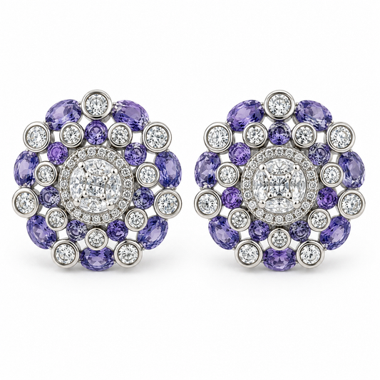 Violet Crystal Medallion Stud Earrings