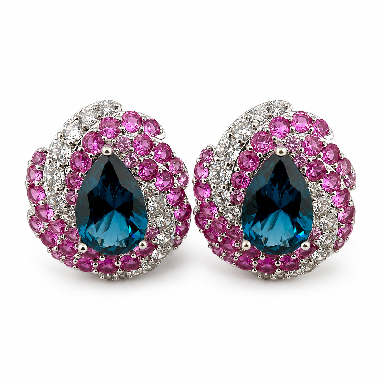 Blue Pink Teardrop Statement Stud Earrings