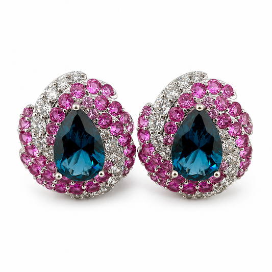 Blue Pink Teardrop Statement Stud Earrings