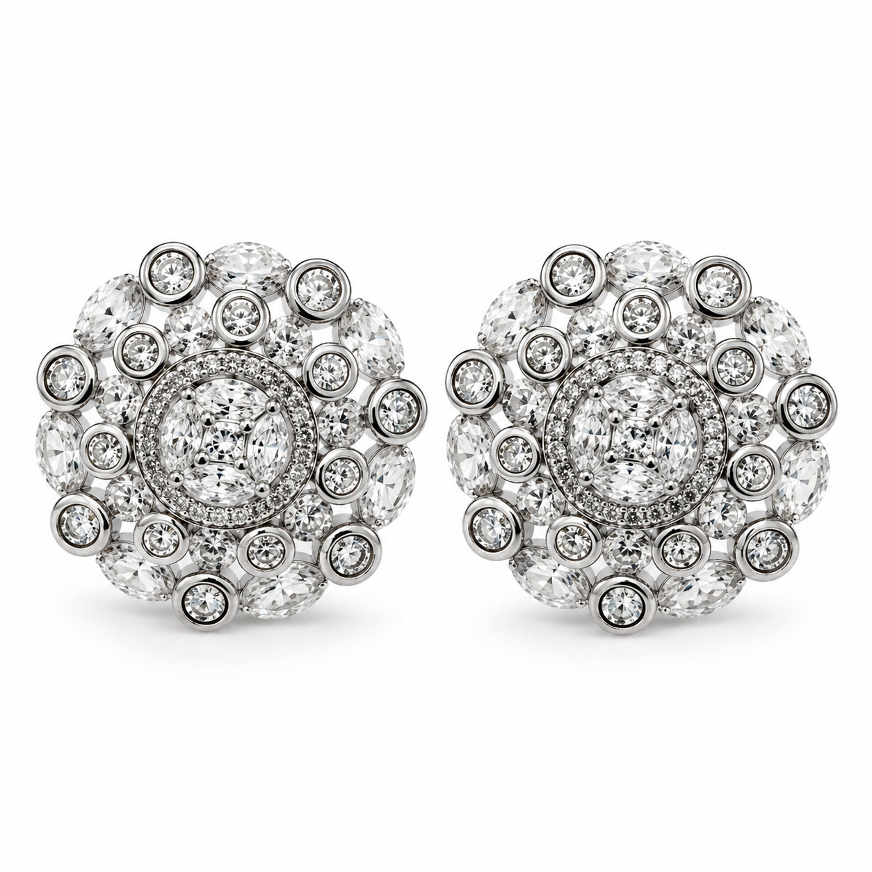 Clear Crystal Medallion Stud Earrings