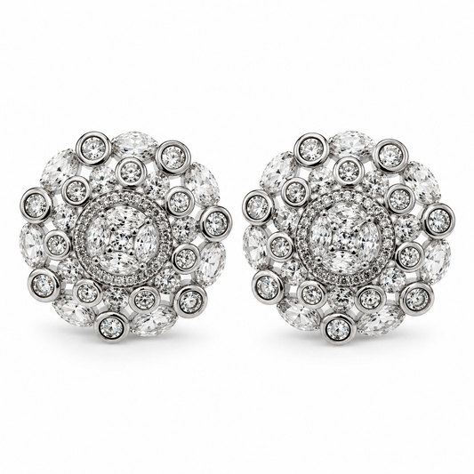 Clear Crystal Medallion Stud Earrings