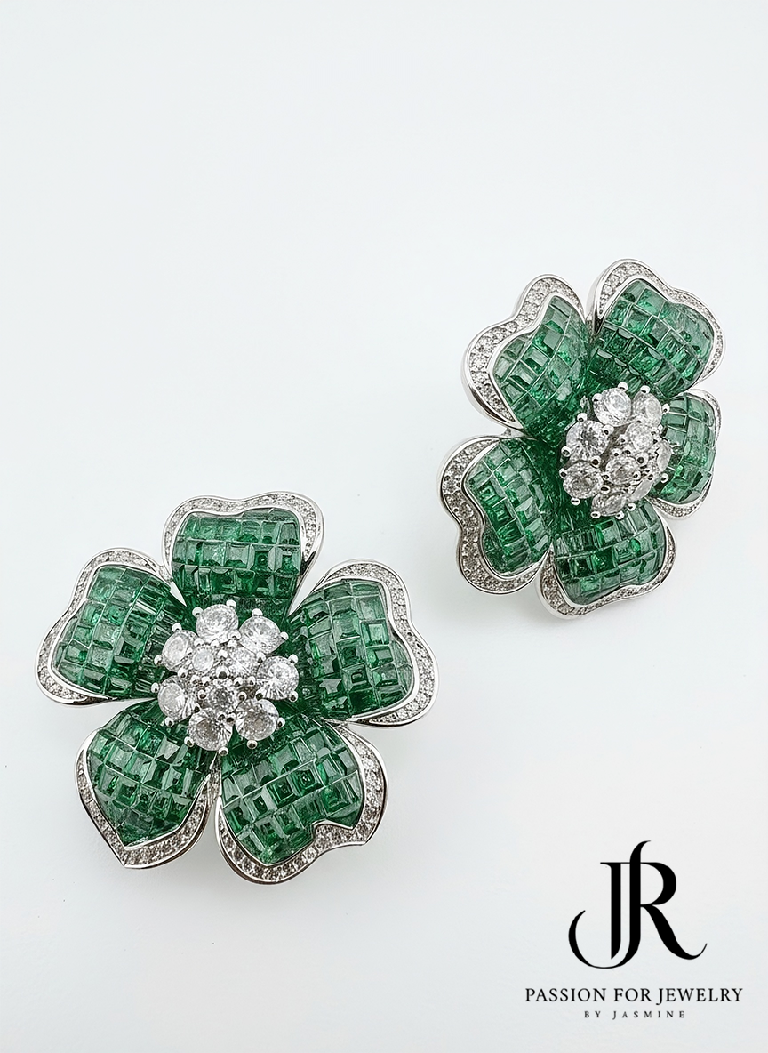 Verdant Green Bloom Drop Earrings (Invisible Collection)