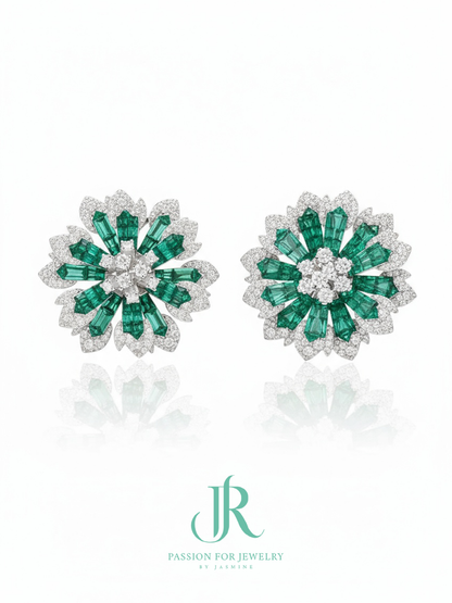Chantilly Lace Collection: Intense Emerald Bloom Stud Earrings