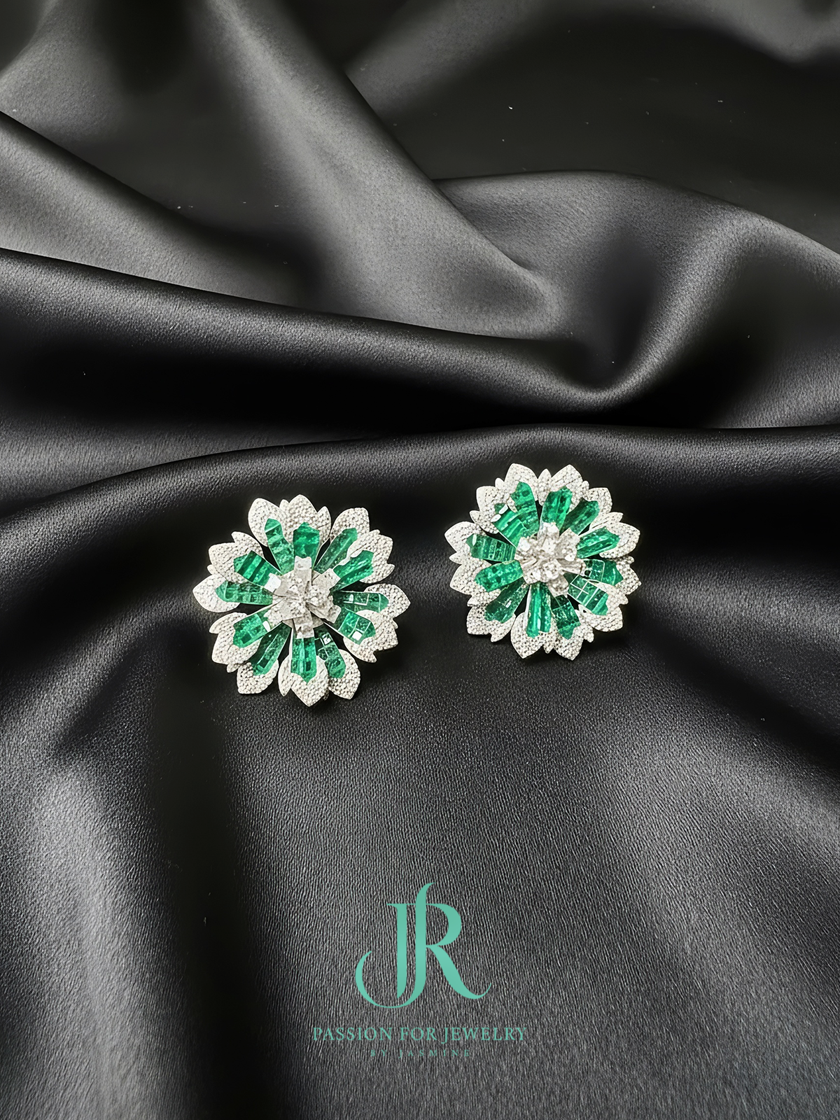 Chantilly Lace Collection: Intense Emerald Bloom Stud Earrings