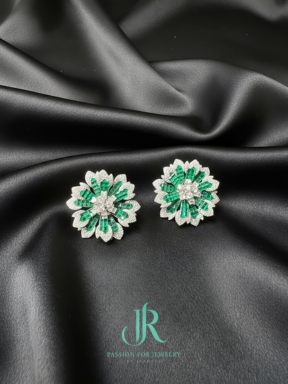 Chantilly Lace Collection: Intense Emerald Bloom Stud Earrings