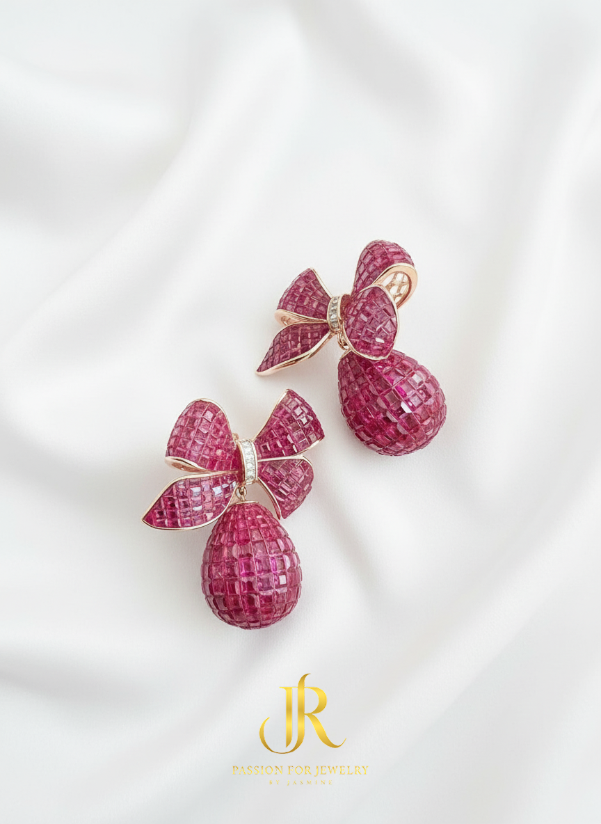 The Ruby Ribbon Drop Earrings (Invisible Collection)