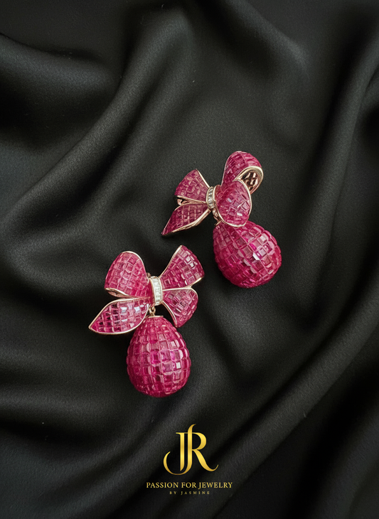 The Ruby Ribbon Drop Earrings (Invisible Collection)