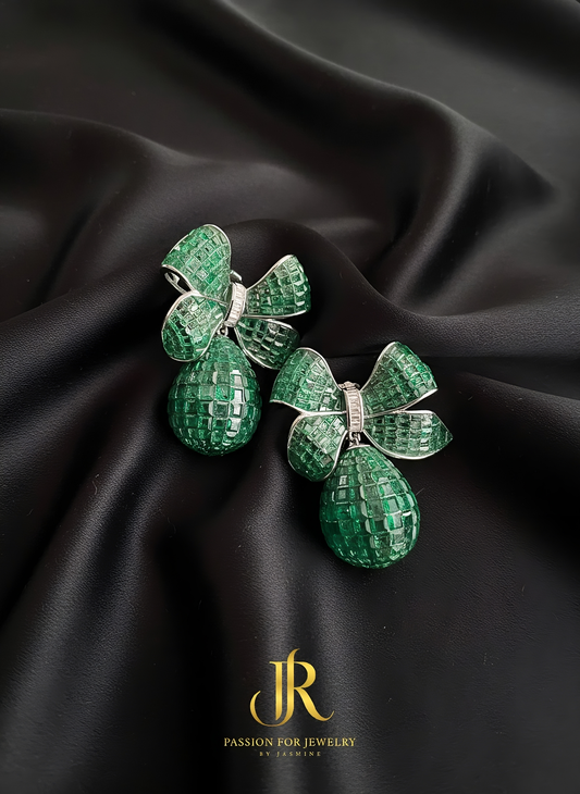 The Emerald Bow Drop Earrings (Invisible Collection)