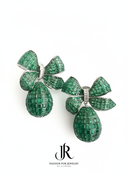 The Emerald Bow Drop Earrings (Invisible Collection)